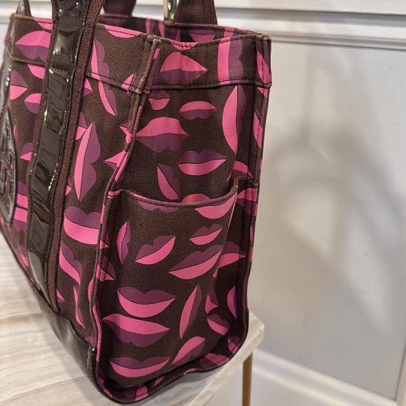 Tory Burch Bag Ella Lips Patent Leather & Canvas Logo Small Tote Bag RARE - Picture 7 of 17